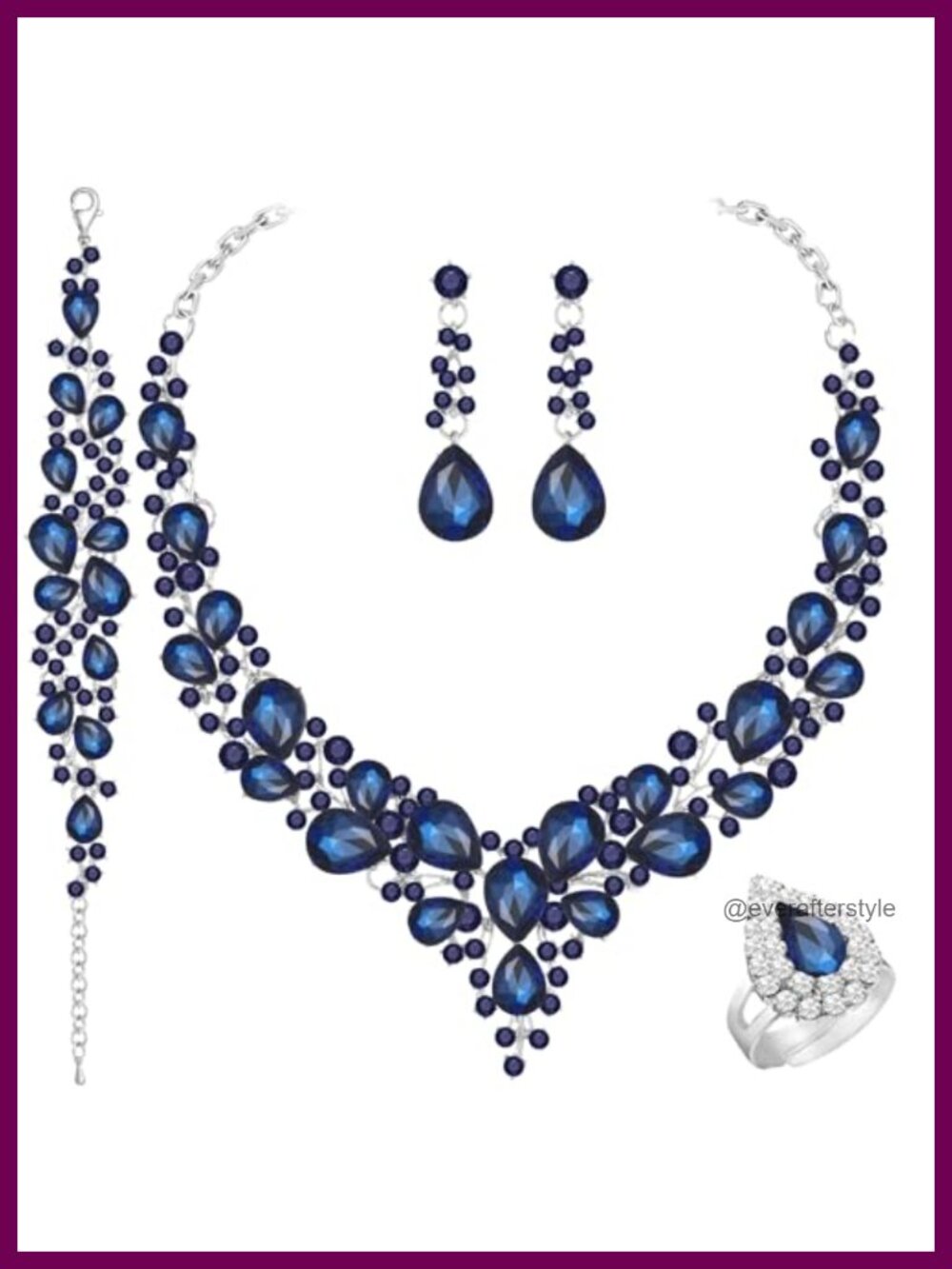 Crystal Wedding Jewelry Set Teardrop Necklace Earrings Bracelet Ring